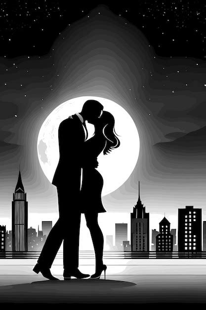 Premium Vector Silhouette Of Romantic Couple Kissing In The Moonlight