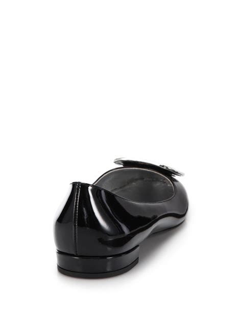 Prada Patent Leather Buckle Flats In Black Lyst