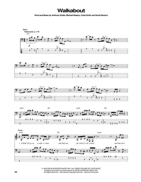 walkabout sheet music red hot chili peppers bass guitar tab