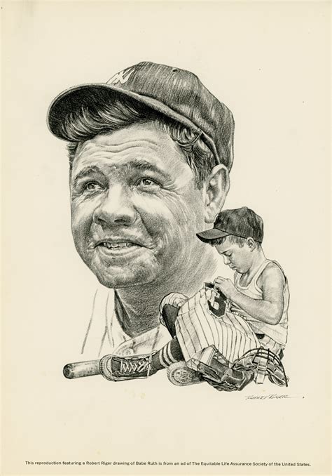 Black And White Reproduction Lithograph Of Baseball Player Babe Ruth National Museum Of