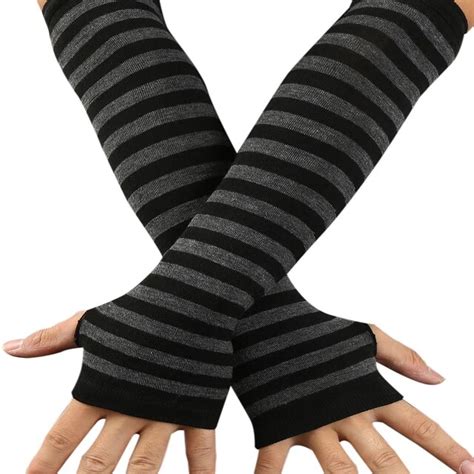 unisex winter long gloves women men fashion striped knitted fingerless gloves women arm warmer