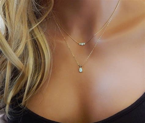Dainty Layered Opal Necklace Gift For Her Gold Filled Etsy
