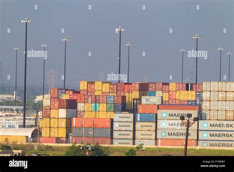 Stacks Of Containers Ready For Shipping In The Port Of Houston Texas