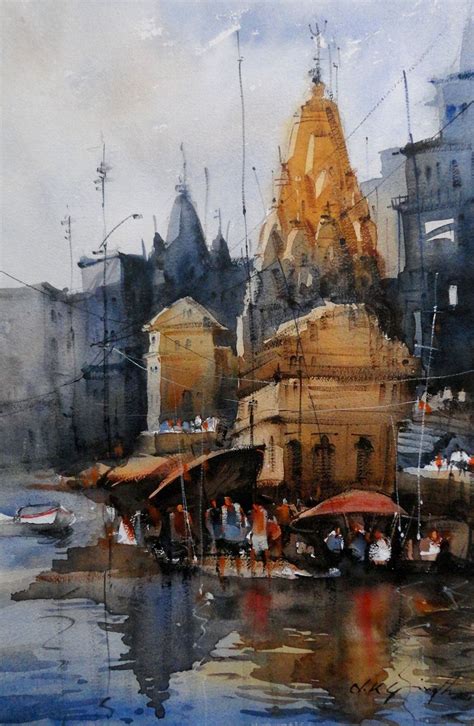 Indian Temple Watercolor Painting Watercolor Landscape Paintings
