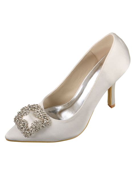 elfenbein hochzeit schuhe high heel satin spitzen strass slip on brautschuhe