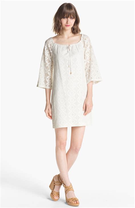 trina turk amplify bell sleeve lace shift dress in white white wash lyst