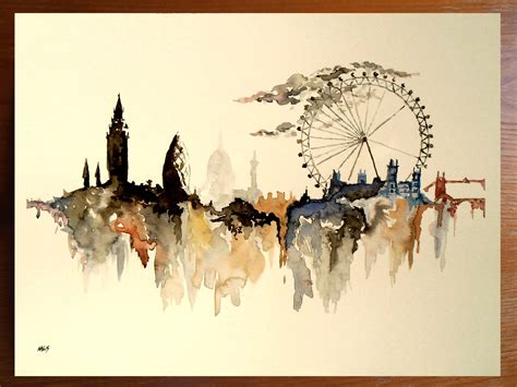 Londons Skyline Watercolor 30x40 Optimized Version By Esedinet