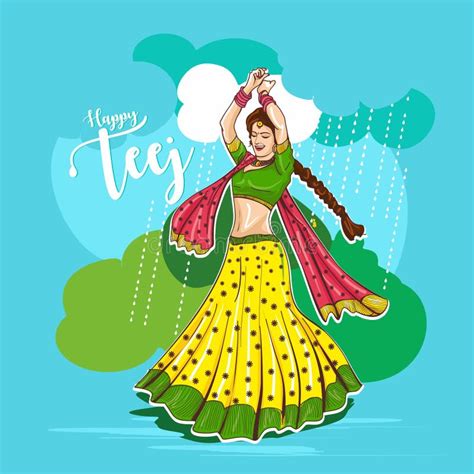Teej Celebration In India Beautiful Indian Woman Swingingvector