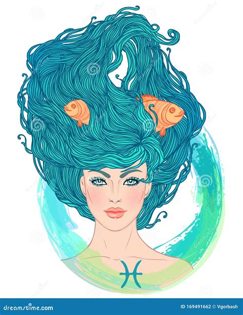 Illustration Of Pisces Astrological Sign As A Beautiful Girl Zodiac