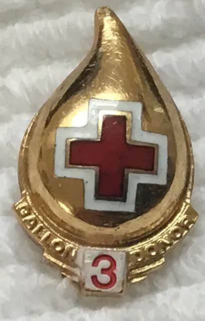 Vintage American Red Cross Arc 3 Gallon Blood Donor Lapel Hat Pin Gold