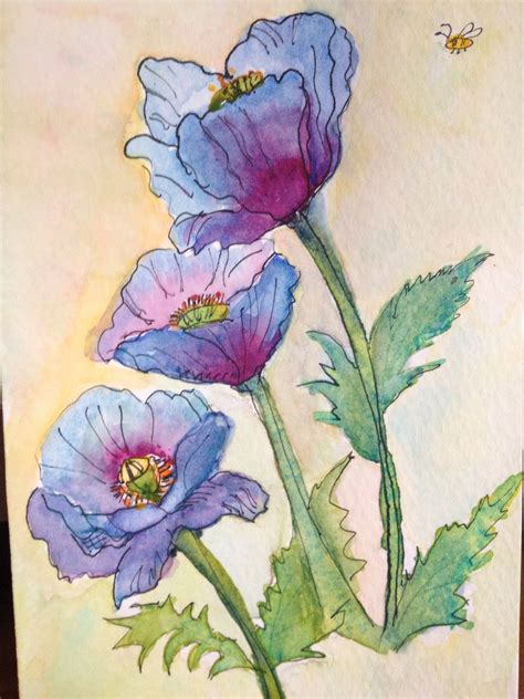 Blue Poppy Abstract Poppies Watercolor Flower Art Watercolor Projects