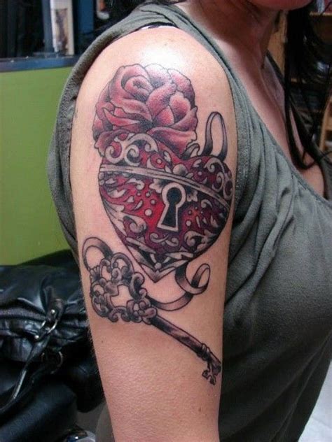 Half Sleeve Lock And Key Watercolor Tattoo Heart Flower