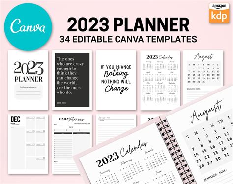 Canva 2023 Planner 37 Templates, Canva Planner editable interiors