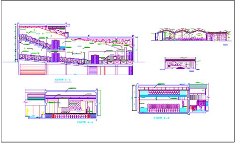 Elevation And Different Axis Section View Of Auditorium Dwg File Cadbull