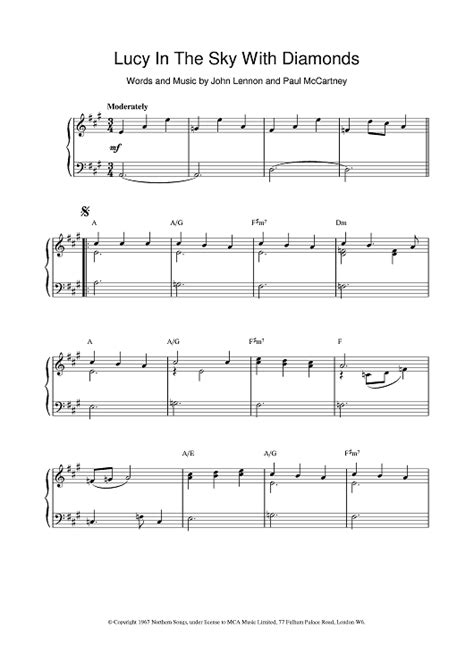 Lucy In The Sky With Diamonds Sheet Music By The Beatles For Piano Sheet Music Now