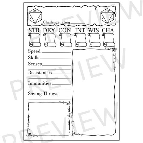 Blank Dandd Monsternpc Statblock Cards Ttrpg Accessory Etsy Denmark