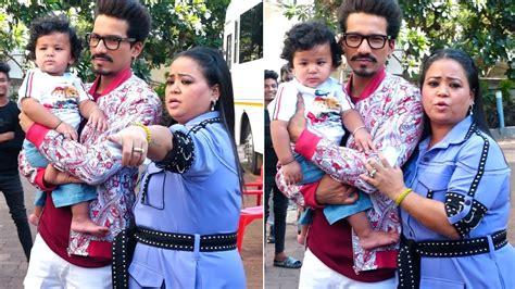 Bharti Singh With Son Gola And Husband Haarsh Limbachiyaa Spotted At Film City Ms Shorts Shorts