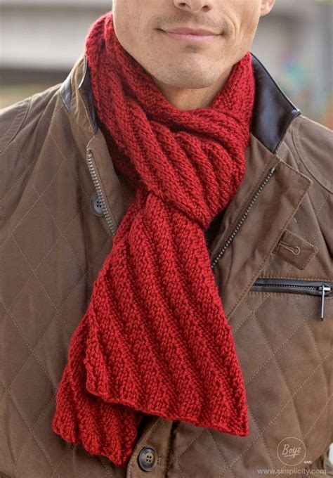 This Men S Scarf Is Knit In An Easy Diagonal Pattern With A Chunky Texture While Staying