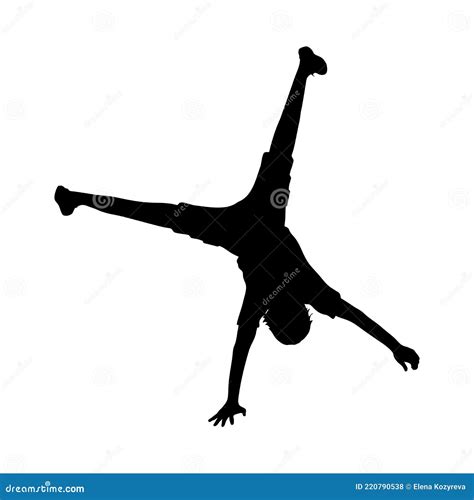 Silhouette Boy Standing On His One Hand Handstand Stock Vector
