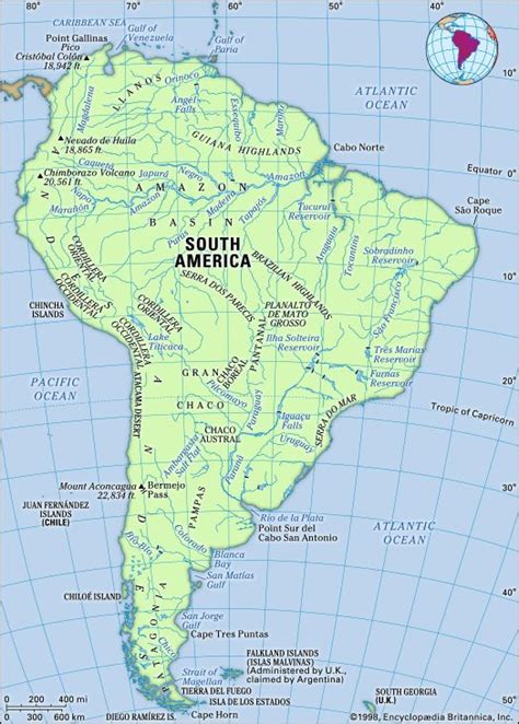 South America Physical Map With Key