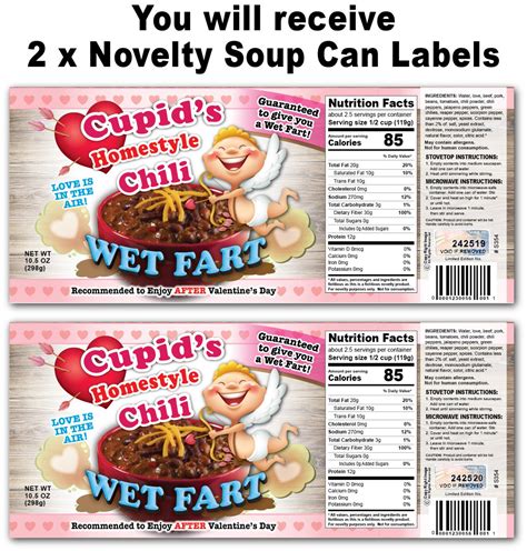 2 Funny Wet Fart Cupid Chili Soup Can Labels Gag T Etsy