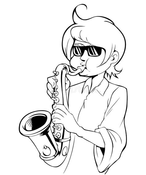 Young Black Man Playing Sax Cartoon Character Saxophone Player Vector