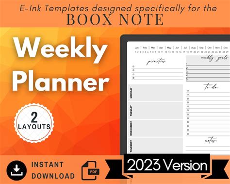 2023 Boox Note Template Weekly Planner Eink Template Simple E Ink