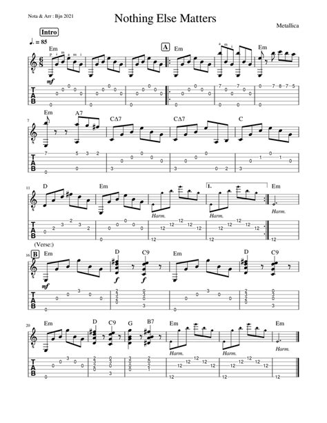Nothing Else Matters Sheet Music For Guitar Solo Download And Print