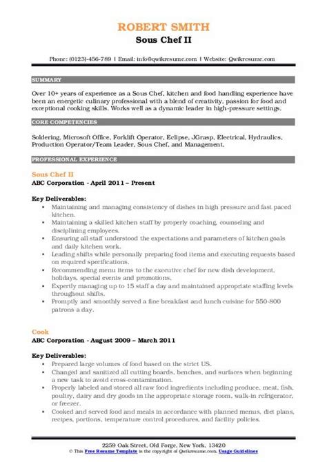 Sous Chef Resume Samples Qwikresume