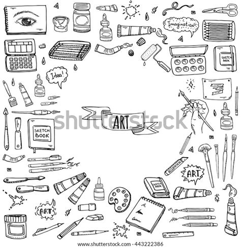 Hand Drawn Doodle Art Craft Tools Stock Vector Royalty Free 443222386