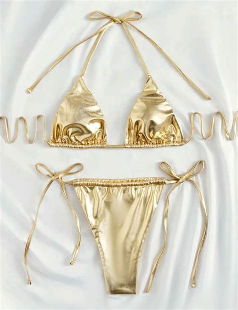 metallic gold bikini set etsy australia