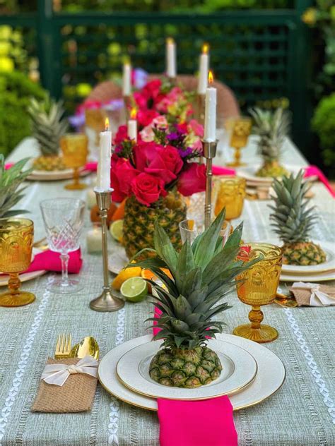 Summer Centerpiece With Flowers And Pineapples Stacy Ling