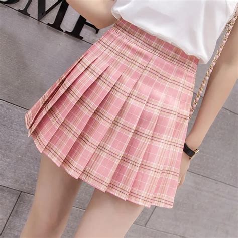 2018 summer high waist pleated mini skirt casual preppy style plaid skirts womens sexy boho