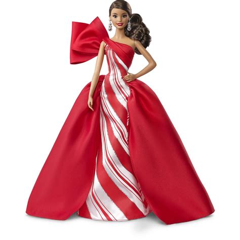 Barbie Holiday Doll Brunette Side Ponytail With Red White Gown