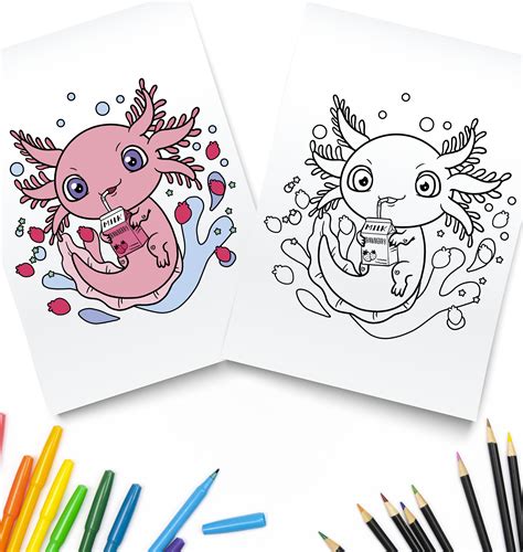 Cute Axolotl Coloring Page Digital Download Axolotls Coloring Home