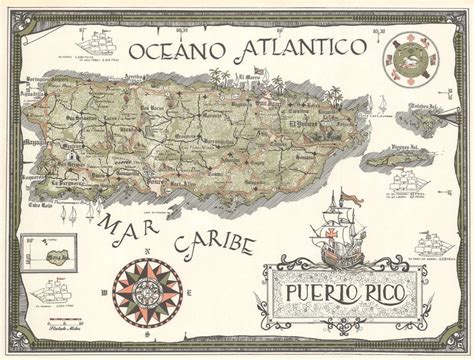 Old Pictorial Map Of Puerto Rico 19th Century Map Fine Etsy Canada