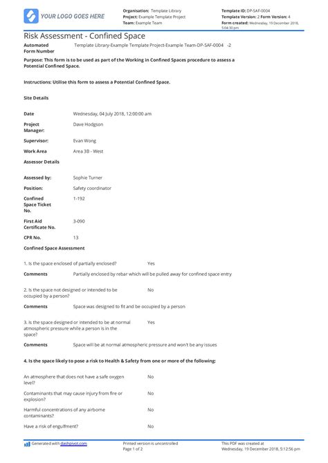 Confined Space Permit Template Free And Editable Template