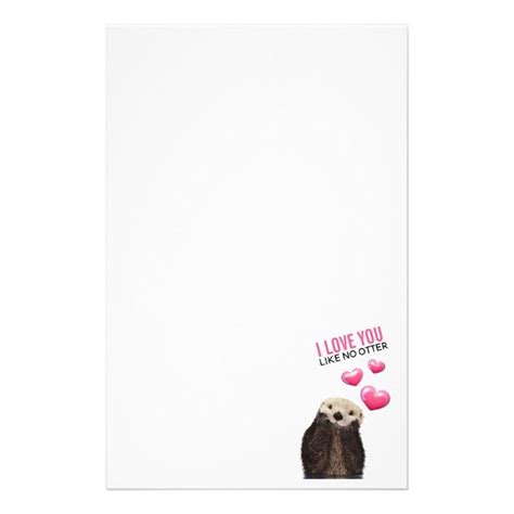 Cute Otter With Pink Hearts Love You Pun Stationery Pink