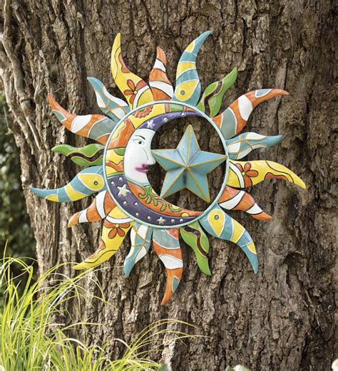Colorful Metal Talavera Style Sun Moon And Star Indoor Outdoor Wall