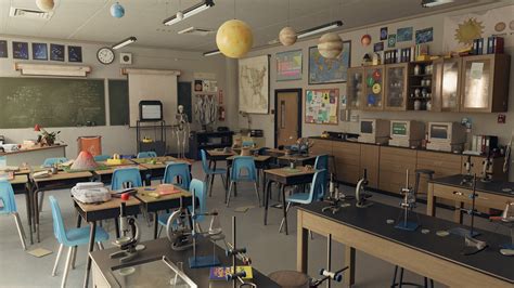 High School Science Lab Classroom 90s Themed Daynight Lighting In