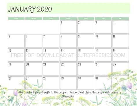 January 2020 Calendar Bible Verse Cute Freebies For You