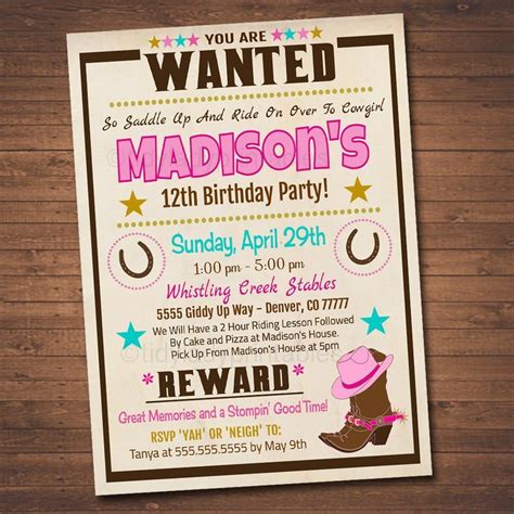 Editable Cowgirl Birthday Invitation Western Theme Party Etsy Cowgirl Birthday Invitations