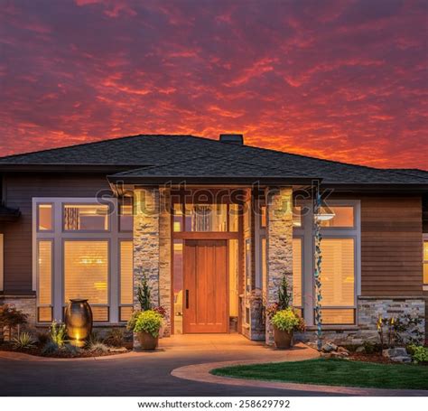 Beautiful Luxury Home Exterior Colorful Fiery Stock Photo Edit Now