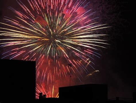 Fireworks Over Buildings Stock Photo Image Of Holidays 115595486