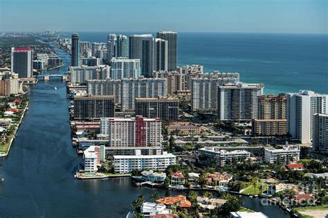 Hallandale Beach And Hollywood Beach Florida Skyline Aerial Photograph