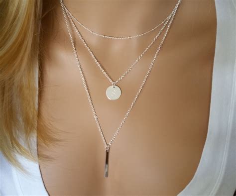 Trendy Monogrammed Silver Layering Necklace Layered Necklace Set Of