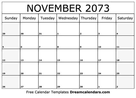November 2073 Calendar Free Blank Printable With Holidays