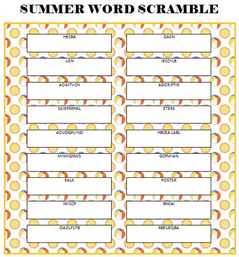 Summer Word Scramble Free Printable Moms And Munchkins