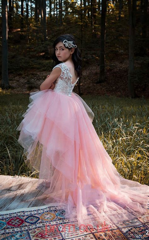 Jewel Short Sleeve Pale Pink Kids Prom Dresses Chk028 Uk