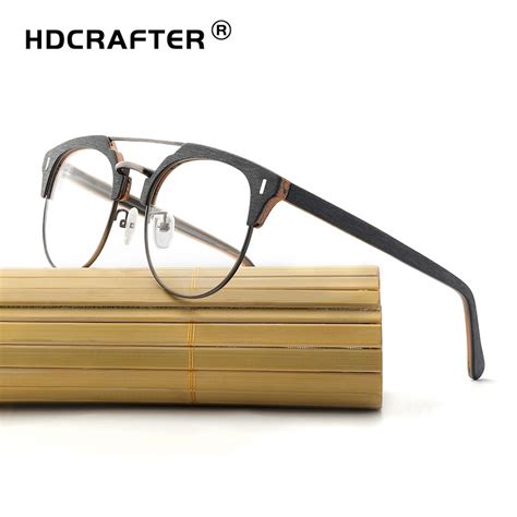 Hdcrafter Glasses Frame Men Women Vintage Round Wooden Myopia Spectacle Eyeglasses Frames With